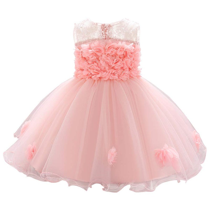ODASDO Baby Flower Girl Dresses Infant Toddler Kids 1st 2nd Birthday Party Dress Lace Flower Embroidered Pageant Wedding Bridesmaid Evening Summer Sleeveless Princess Tutu Tulle Gown Light Pink 18-24M - Image 1